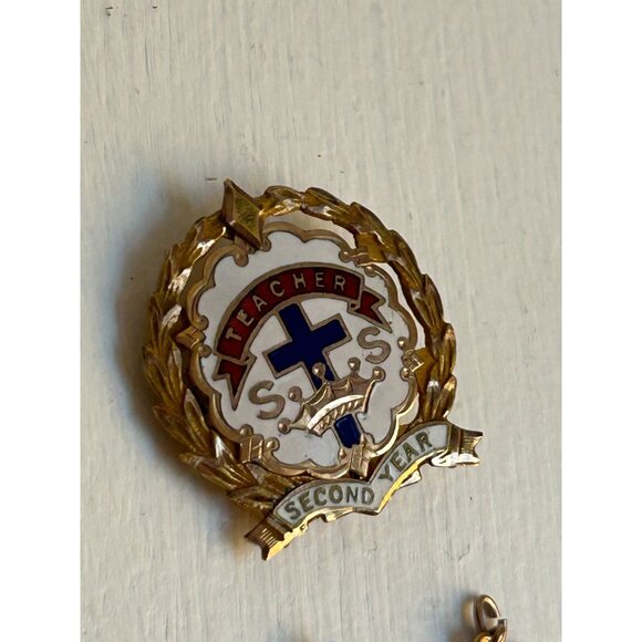 "Little's System Cross & Crown "1 ST CONG'L"  Pn 1/20 9KT Gold Plated Enamel - Picture 3 of 7